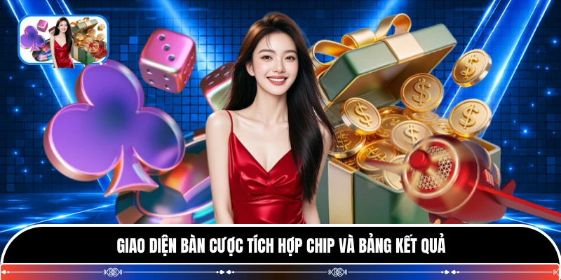 Giao diện bàn cược tích hợp chip và bảng kết quả